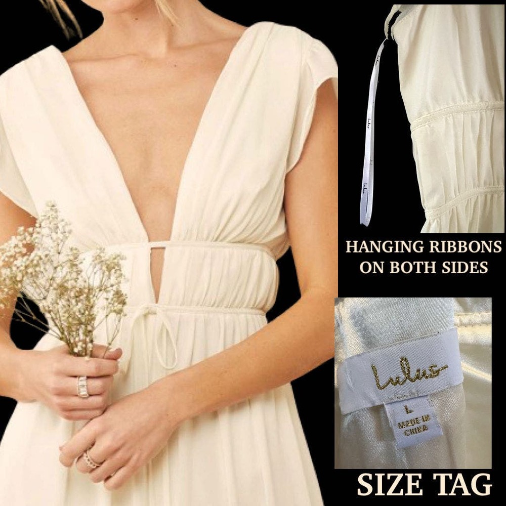 Lulus Tulle Ruffle Cream I'm All Yours Maxi Dress Size L - Picture 15 of 16